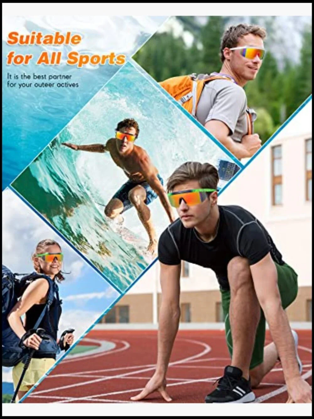 3 Pair Neon Retro Mirrored Sunglasses Semi Rimless PC Material Sport